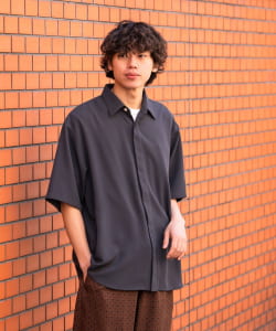 BEAMS HEART / 男裝 聚酯纖維 暗釦 短袖 襯衫