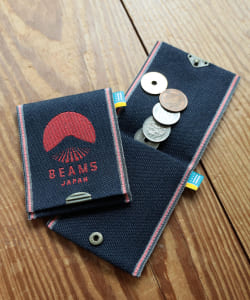 高田織物 × BEAMS JAPAN / 別注 榻榻米布邊 LOGO 丹寧 卡夾零錢包