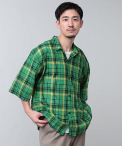 BEAMS / 男裝 格紋 寬版 短袖 開領襯衫