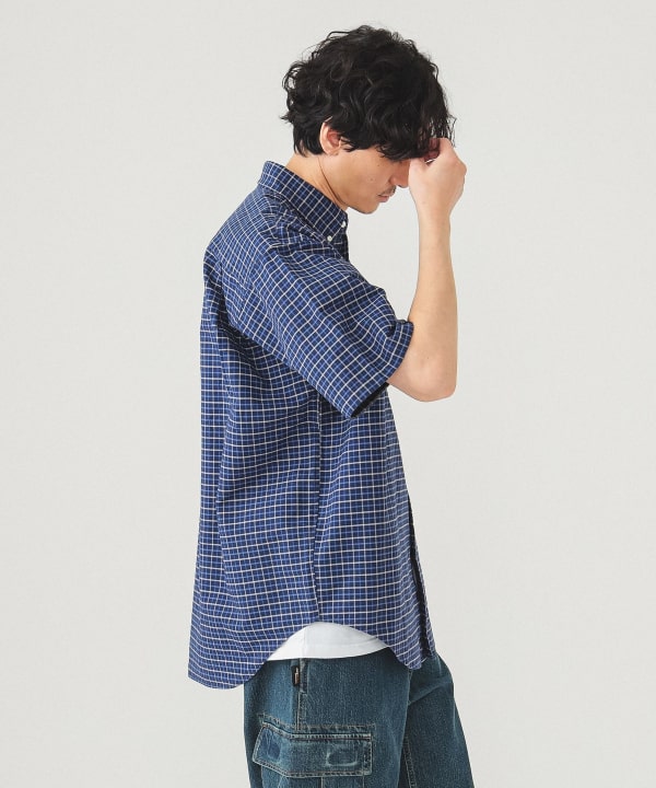 BEAMS GOLF ネイビー ボタンダウンシャツ BEAMS F（ビームスF）COOLMAX(R) シアサッカー ボタンダウン