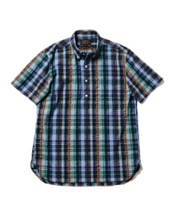 ▲BEAMS PLUS / クールマックス(R) チェック シアサッカー 半袖 ボタンダウン プルオーバー
