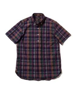 ▲BEAMS PLUS / クールマックス(R) チェック シアサッカー 半袖 ボタンダウン プルオーバー