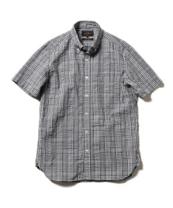 ▲BEAMS PLUS / インディゴ サッカー チェック BD 半袖 プルオーパー