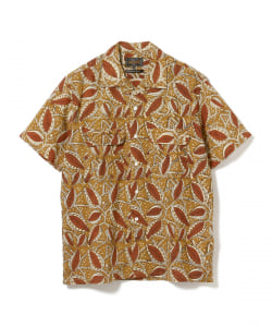 ▲【WEB限定】BEAMS PLUS / ブロックプリント オープンカラー 半袖 シャツ
