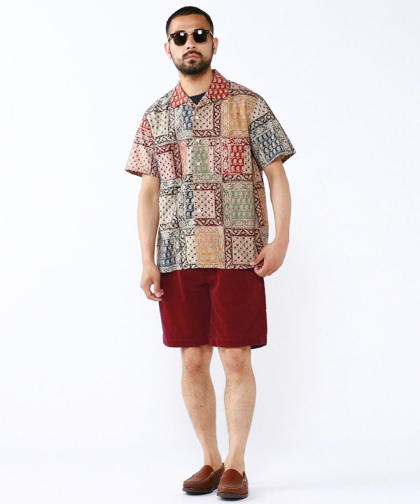Beams Plus ビームス プラス アウトレット Beams Plus ブロックプリント ショートスリーブ オープンカラー シャツ シャツ ブラウス カジュアルシャツ 通販 Beams
