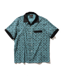 ▲コンビネーションカラー 高島チヂミプリント ショートスリーブシャツ