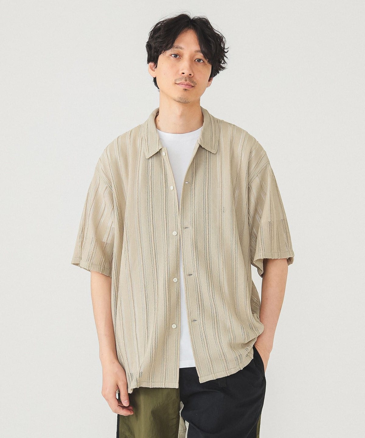 メッシュ オープンカラーシャツ シャツ・ブラウス MEN SAND S メッシュ オープンカラーシャツ シャツ・ブラウス MEN SAND S