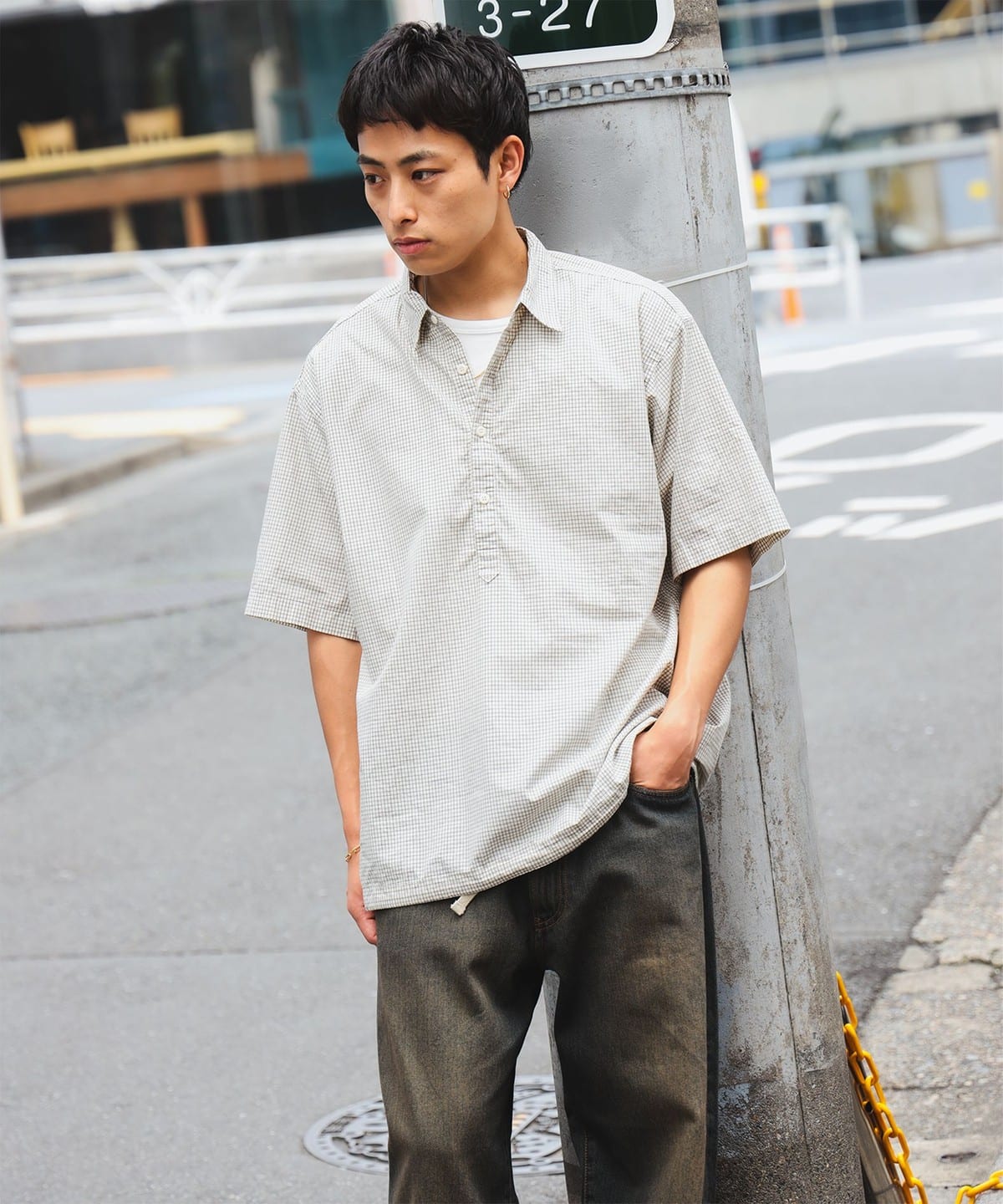 ぴろし　Stone  Denim オーバーシャツ ネイビー オーバーサイズ オーガニックデニム シャツ | PRADA