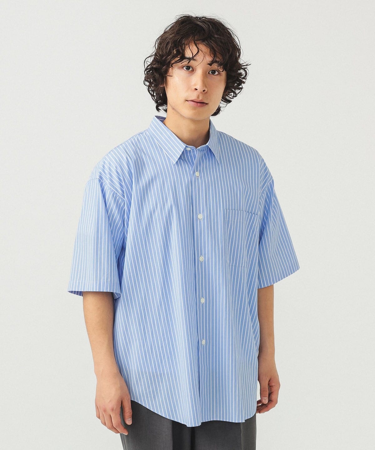 メンズ ストライプ ポインテッドカラー カジュアル シャツ BEAMS(ビームス)ストライプ イージー ミニレギュラーカラー