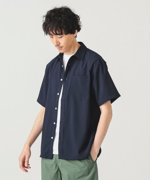 美品⭐︎BEAMS F 半袖シャツ　濃紺　シアサッカー　M 美品⭐︎BEAMS F 半袖シャツ 濃紺 シアサッカー M