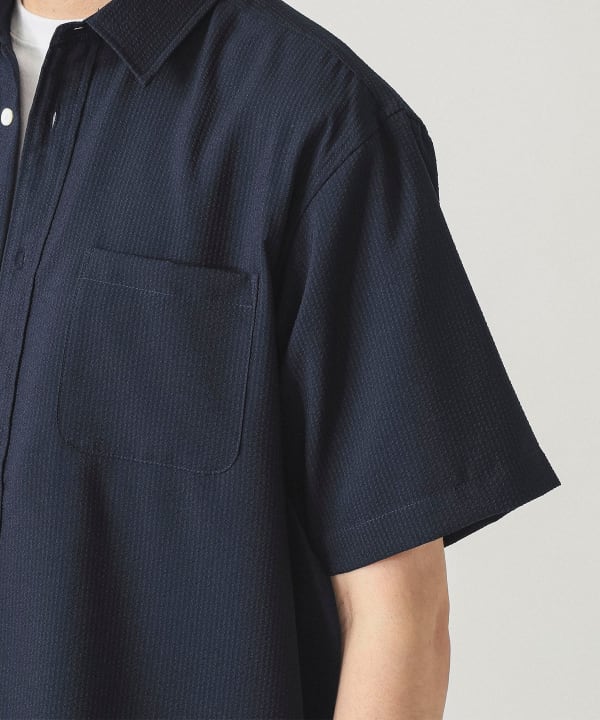 美品⭐︎BEAMS F 半袖シャツ　濃紺　シアサッカー　M 美品⭐︎BEAMS F 半袖シャツ 濃紺 シアサッカー M