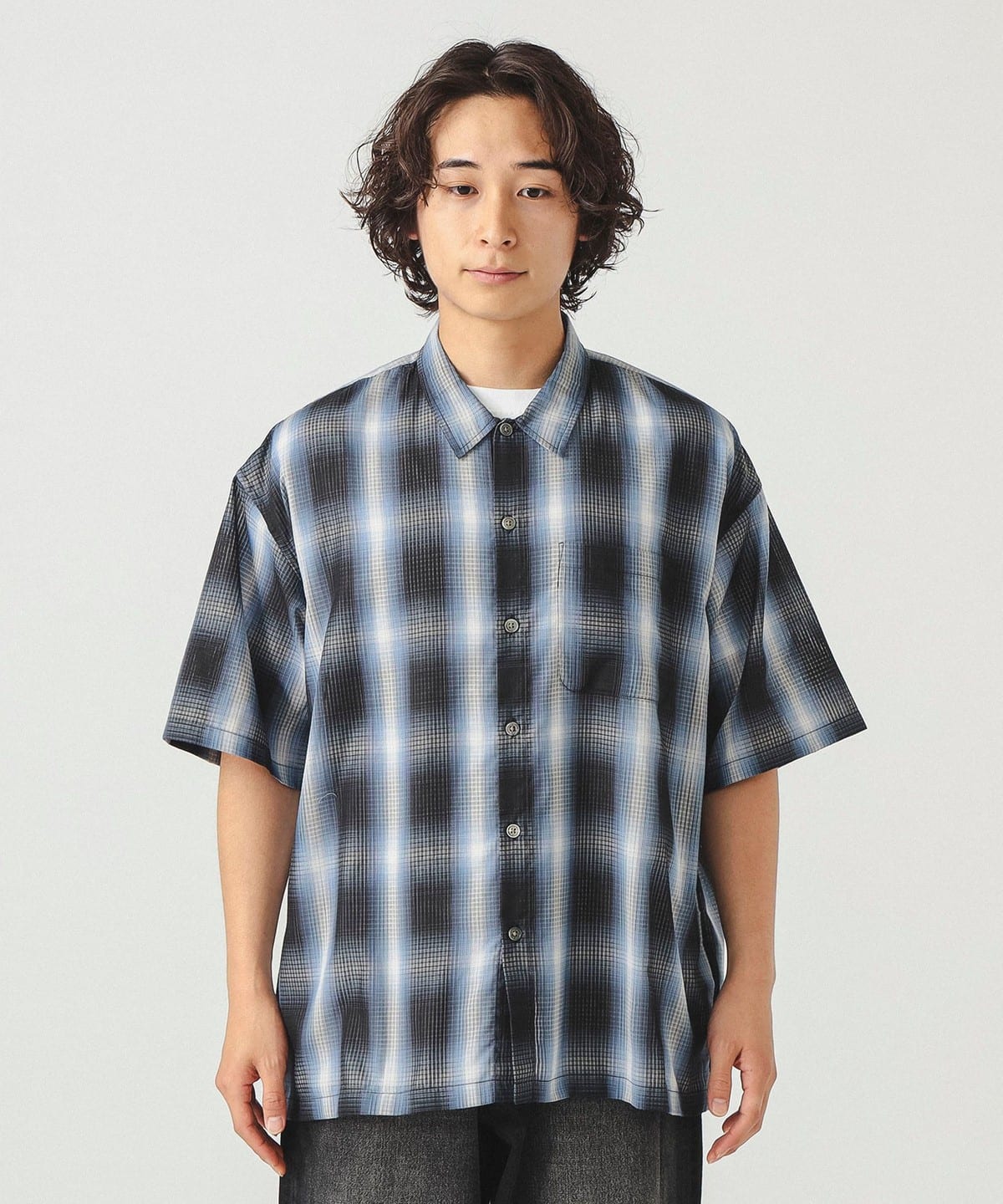 SSZ beams ビームス オンブレシャツ Sブラック BEAMS（ビームス）オンブレ チェック ルーズ シャツ（シャツ・ブラウス