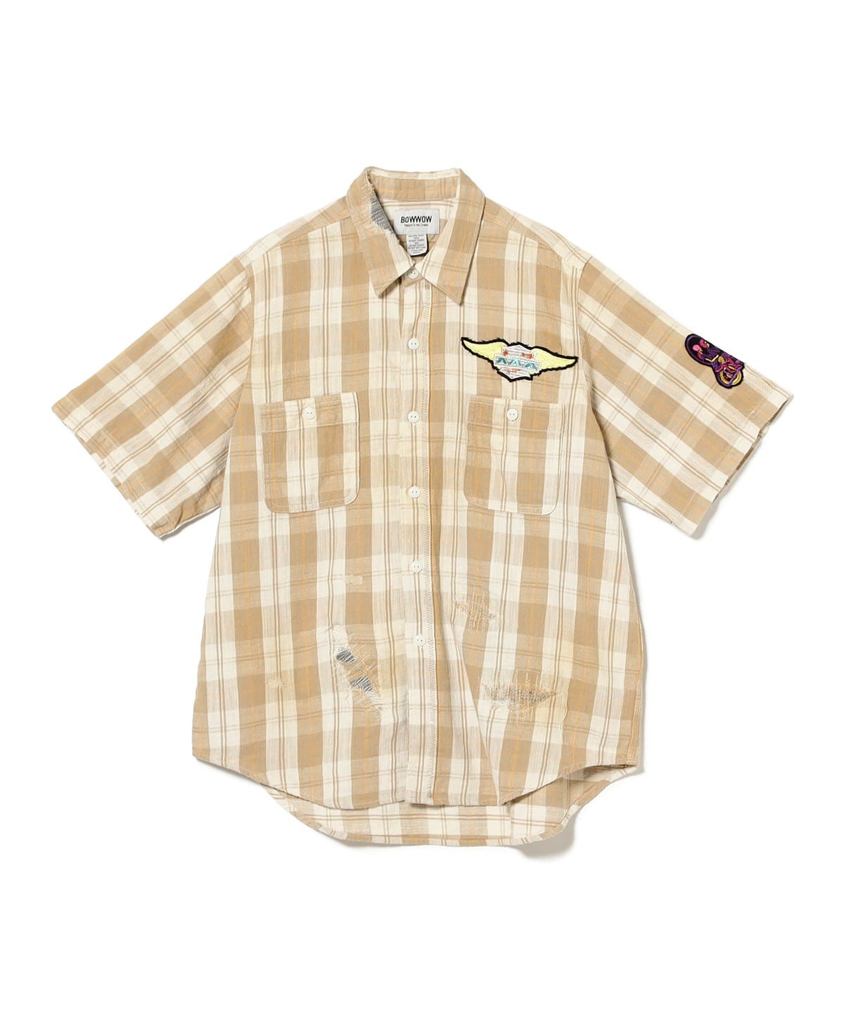 BOW WOW バウ ワウ / ELIMINATORS S/S FLANNEL SHIRT シャツ・ブラウス MEN BEIGE AGING XL BOW WOW バウ ワウ / ELIMINATORS S/S FLANNEL SHIRT シャツ・ブラウス MEN BEIGE AGING XL
