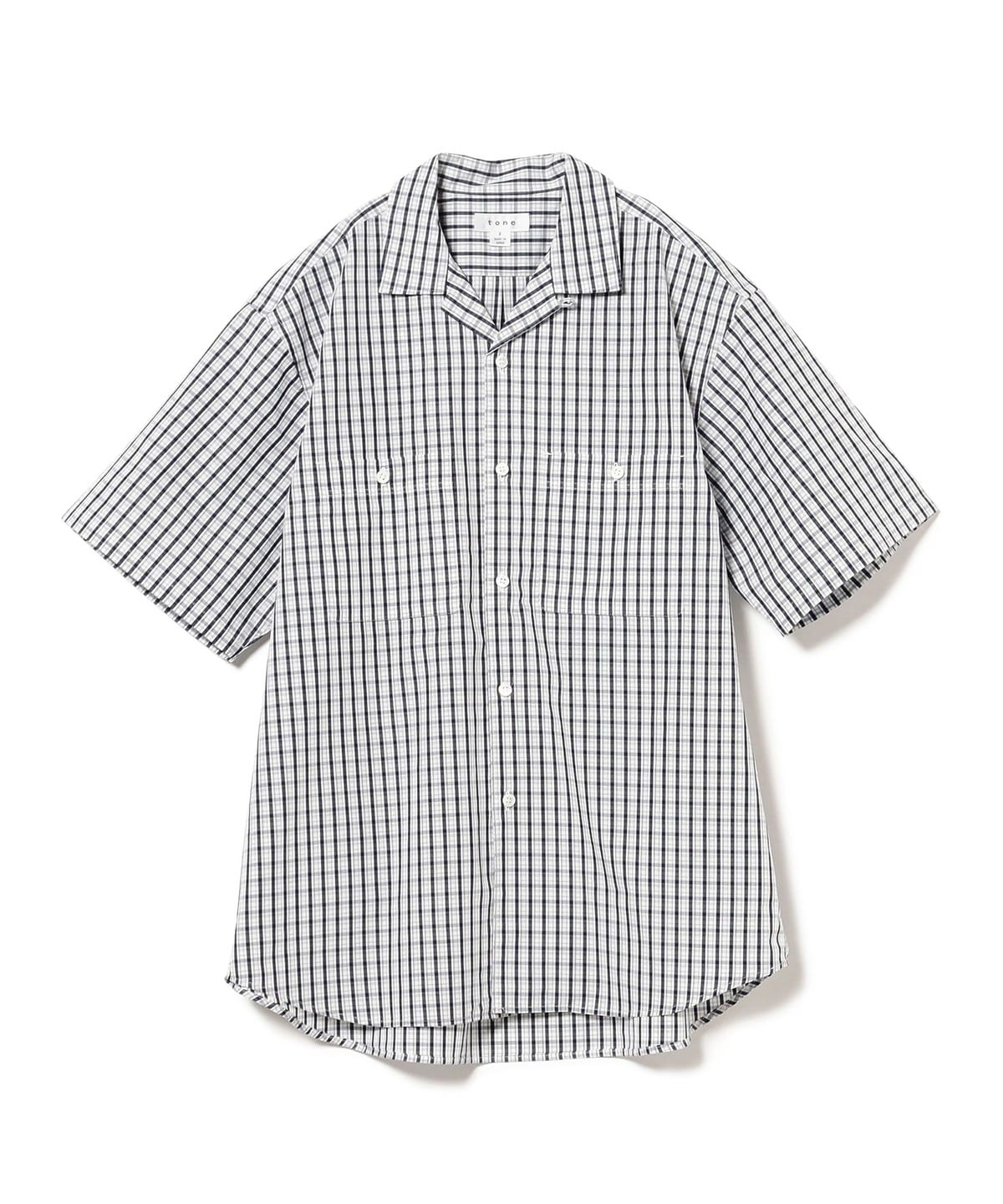 tone トーン / Open Collar Shirt シャツ・ブラウス MEN WHITE CHECK 2 tone トーン / Open Collar Shirt シャツ・ブラウス MEN WHITE CHECK 2