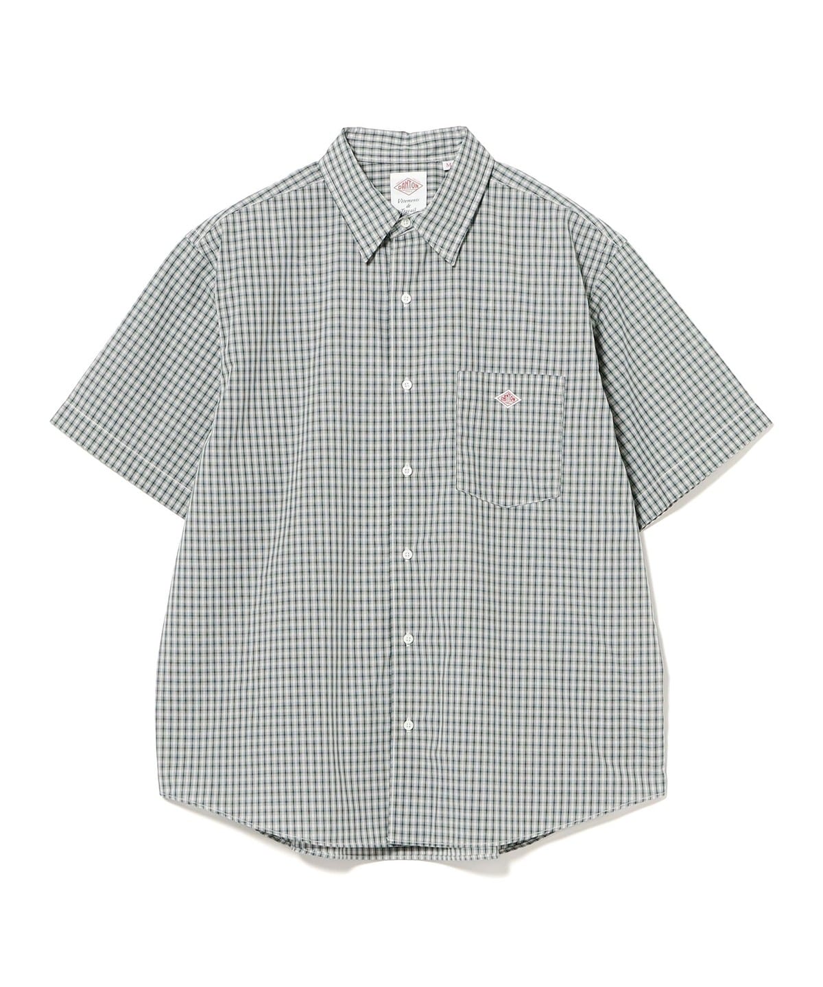 �y�ʒ��zDANTON �_���g�� / �V���[�g�X���[�u�V���c �V���c�E�u���E�X MEN OFF WHITE×GREEN CHECK M