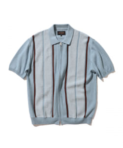 BEAMS PLUS / ジップストライプ ニットポロシャツ