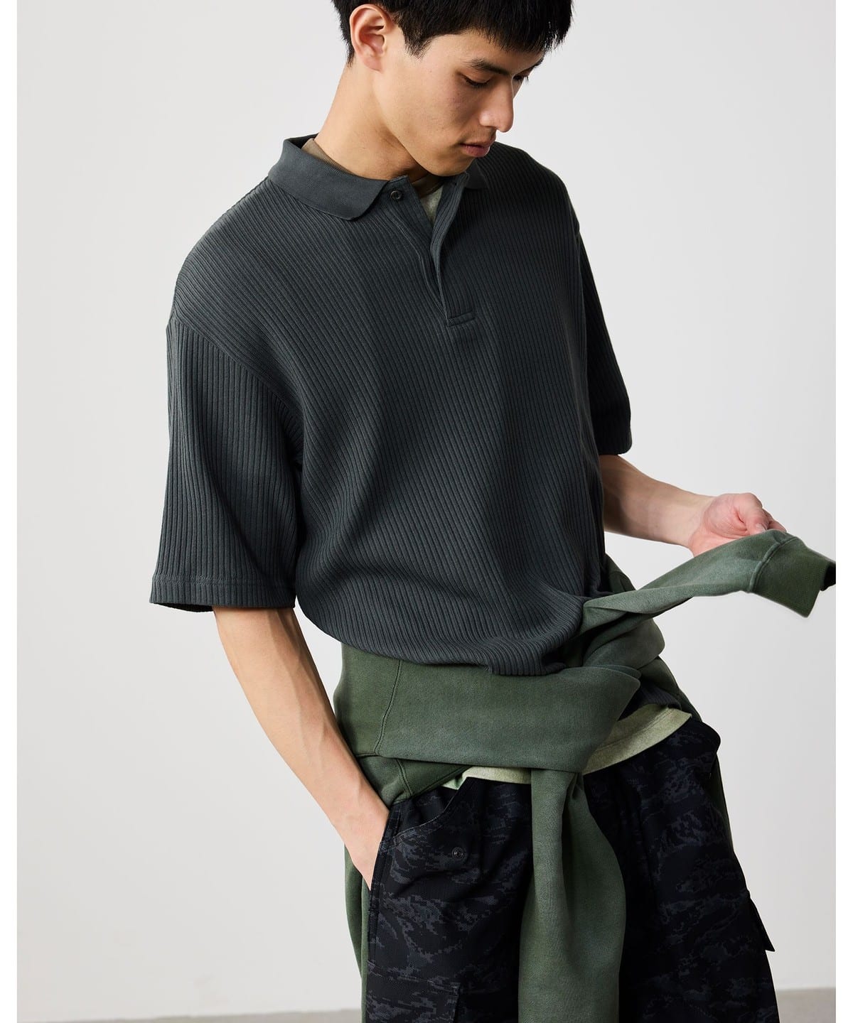 トップス polo shirt / BEAMS BEAMS PLUS（ビームス プラス）Zip Knit Polo Stripe（シャツ