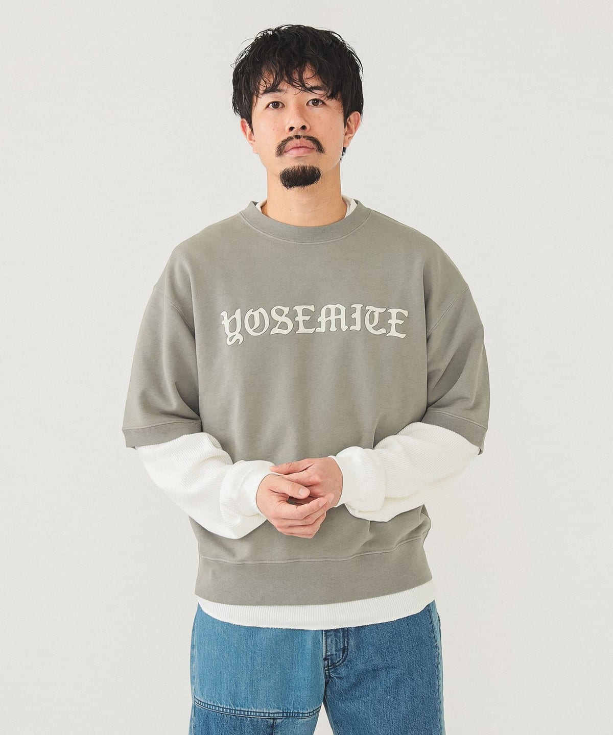 オーバーダイ プリント ハーフスリーブスウェット トップス MEN GREY M オーバーダイ プリント ハーフスリーブスウェット トップス MEN GREY M
