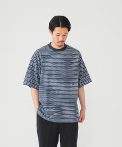 ジャカード ボーダー ルーズフィット クルーネック Tシャツ