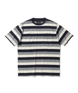 ▲BEAMS PLUS / インディゴ ボーダー ポケット Tシャツ