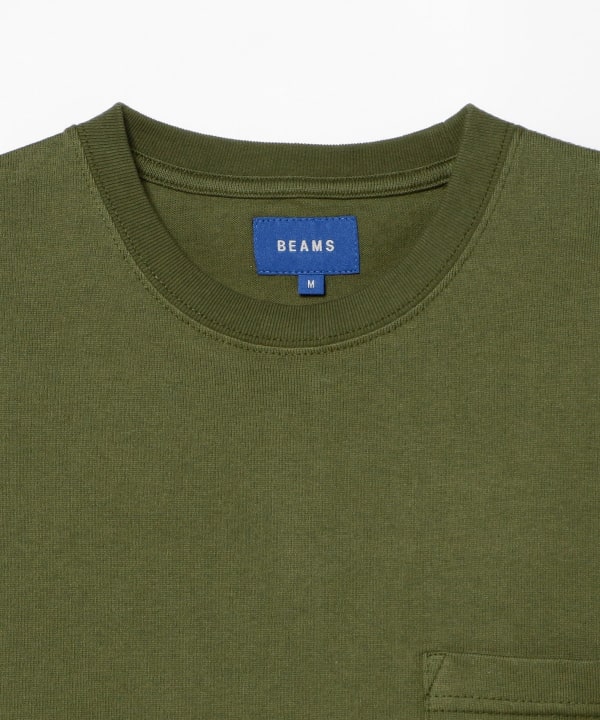 BEAMS ビームス ウーブン ポケットTシャツ カーキ メンズ