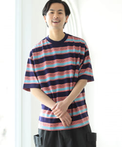 ▲BEAMS / ジャカード ボーダー クルーネック Tシャツ