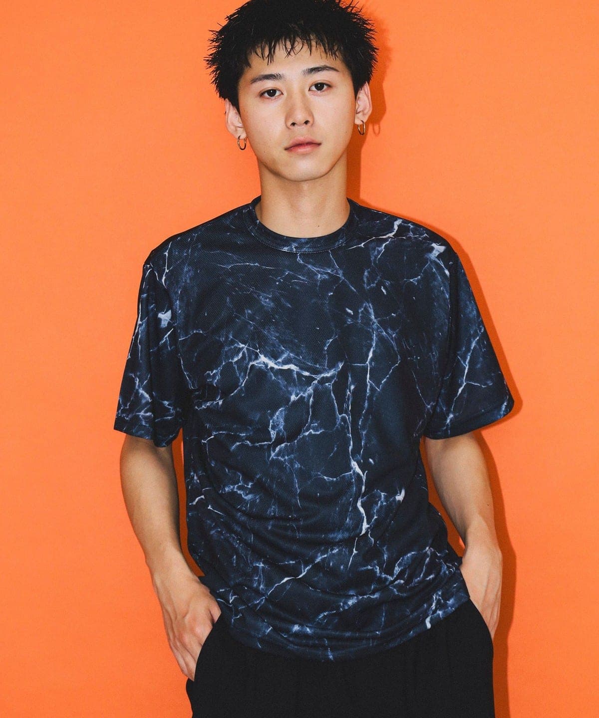 吸水速乾 メッシュ プリント ルーズTシャツ Tシャツ・カットソー MEN BLACK M 吸水速乾 メッシュ プリント ルーズTシャツ Tシャツ・カットソー MEN BLACK M
