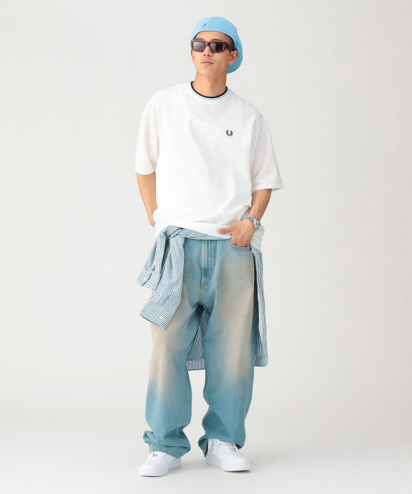 【別注】FRED PERRY / Oversized Tipped Pique T-shirt Model：179cm Size：L
