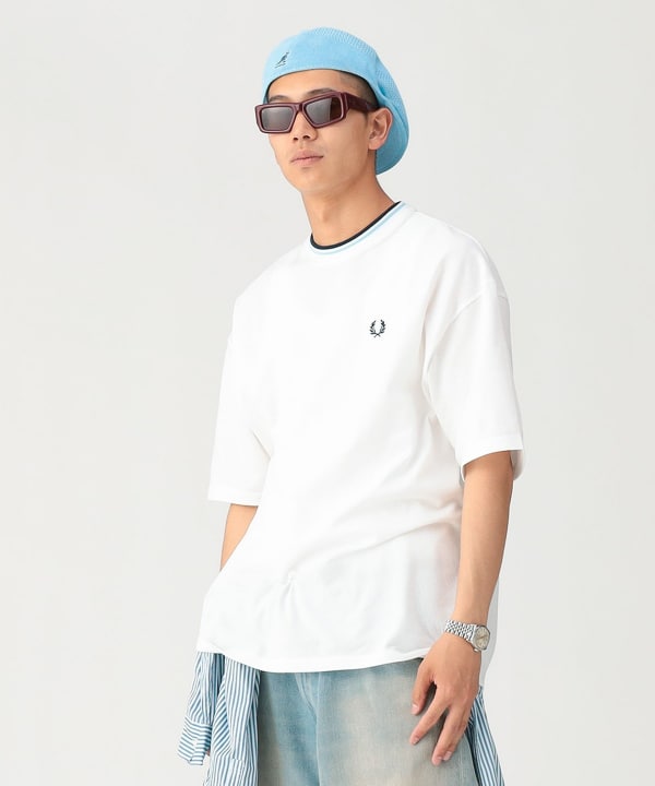 【別注】FRED PERRY / Oversized Tipped Pique T-shirt Model：179cm Size：L