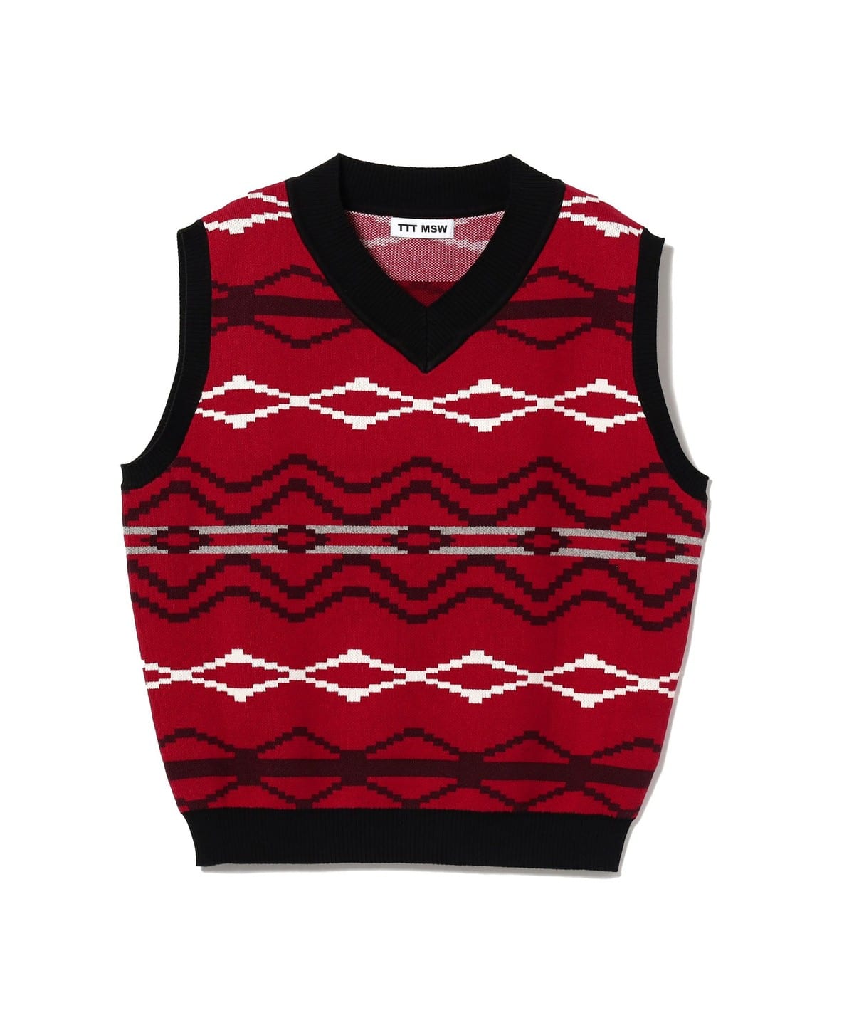 BEAMS（ビームス）TTTMSW / Nordic Knit Vest Red（トップス ベスト