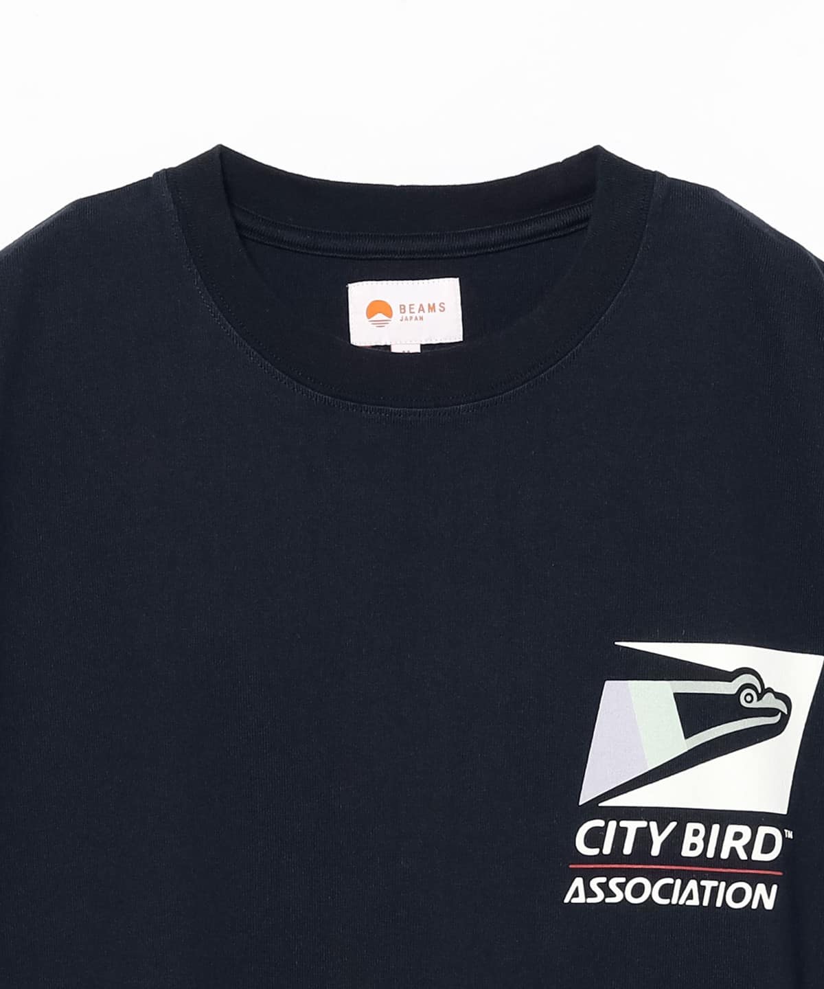 BEAMS JAPAN（ビームス ジャパン）PRINT T-SHIRT CITY BIRD CITY LOGO TRIM TEE / BLK×WHT