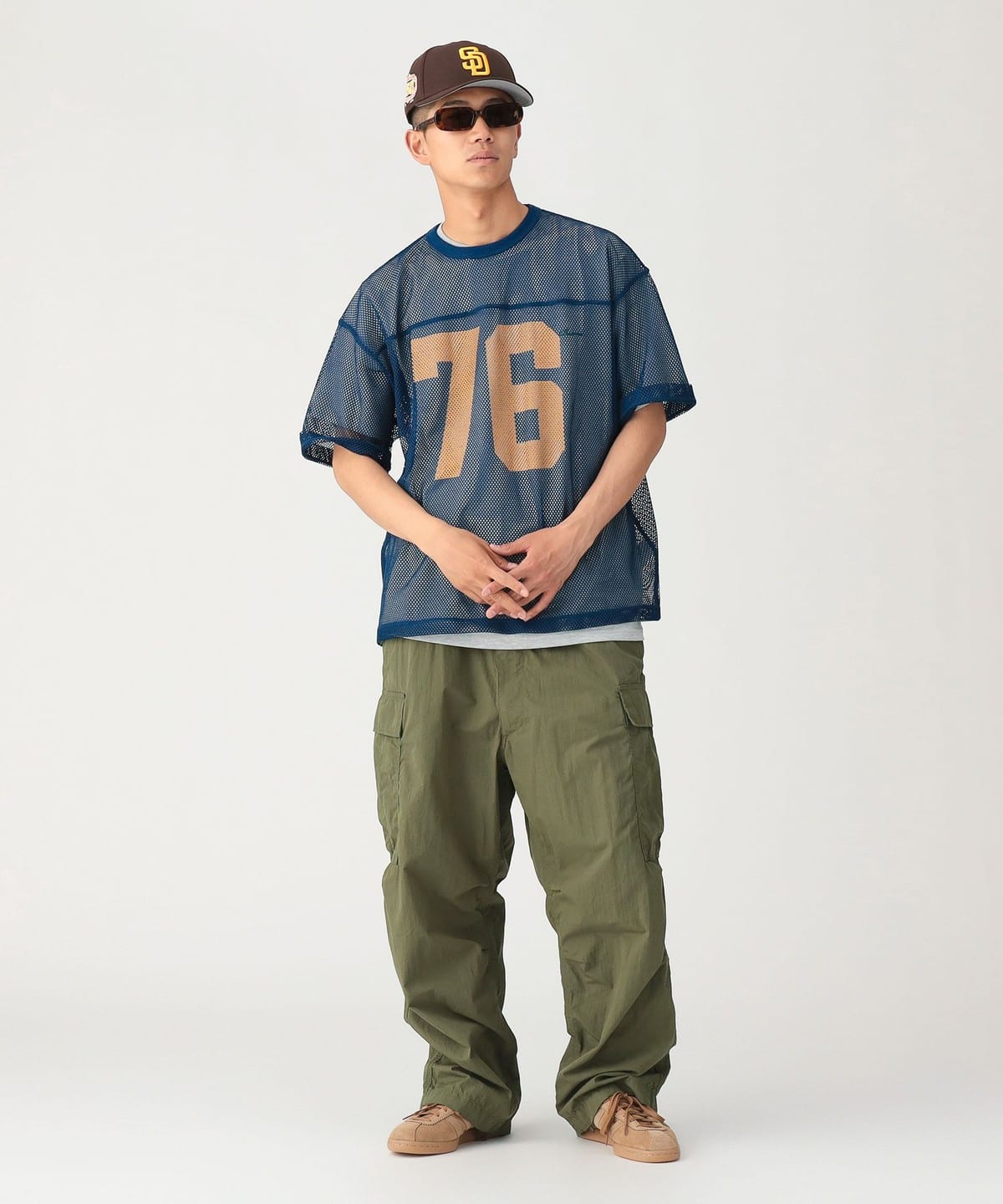 BEAMS（ビームス）メッシュ プリント Tシャツ【ワイドショートフィット 