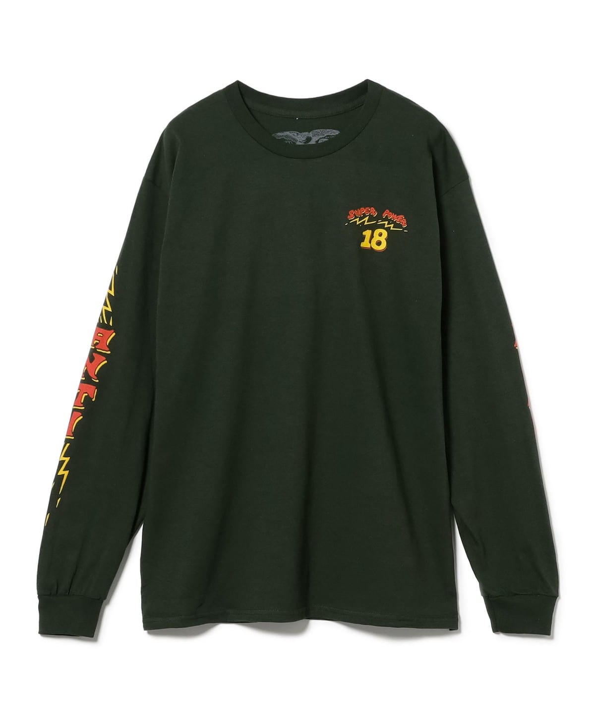 ANTI HERO アンタイヒーロー / Super power 18 Long Sleeve T-Shirt Tシャツ・カットソー MEN FOREST w/ YELLOW & RED P L ANTI HERO アンタイヒーロー / Super power 18 Long Sleeve T-Shirt Tシャツ・カットソー MEN FOREST w/ YELLOW & RED P L