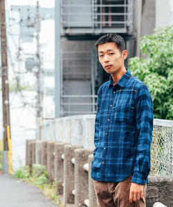 ▲ インディゴ チェック切替 ミニレギュラーシャツ