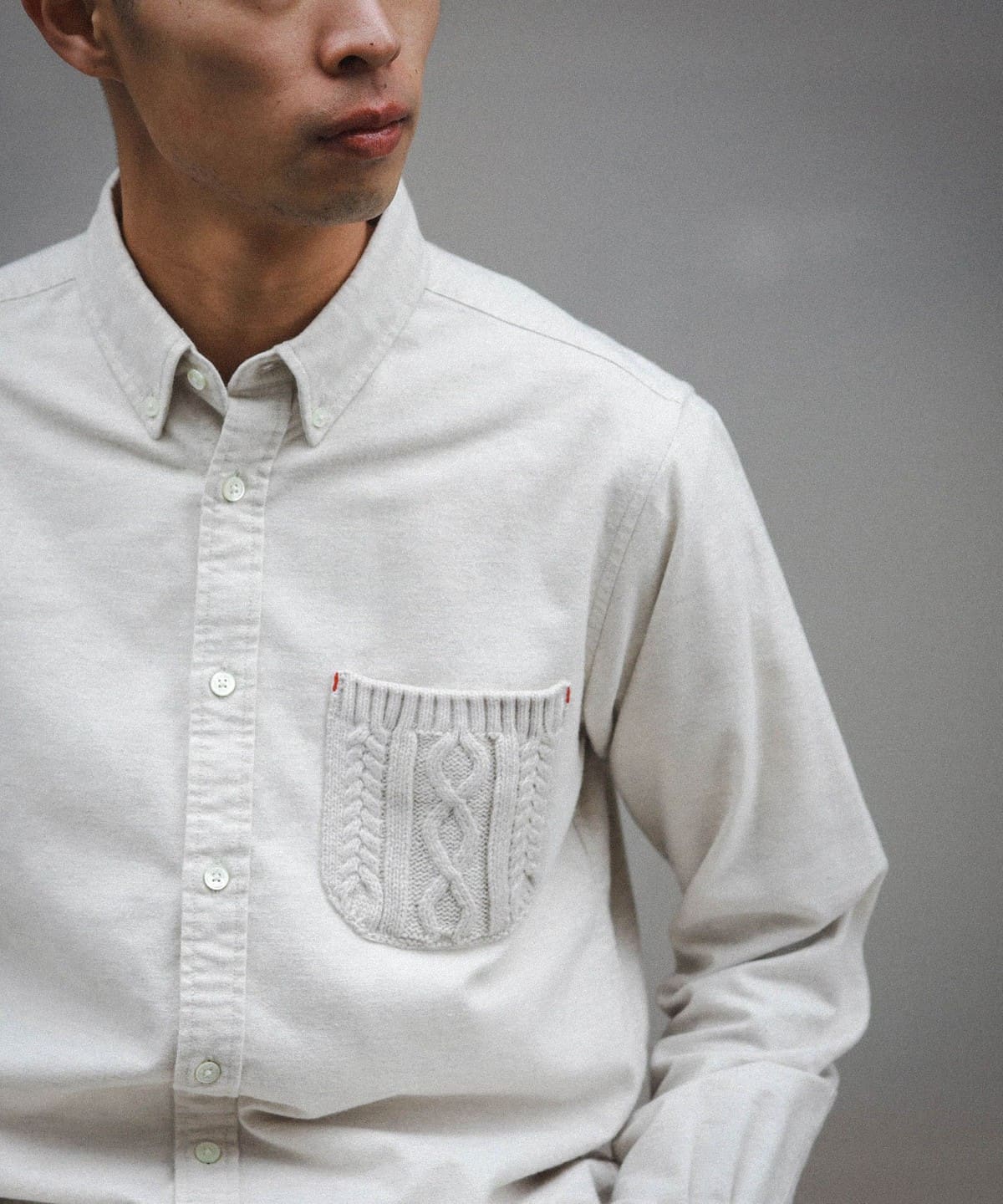 BEAMS [BEAMS] BEAMS / Cable knit pocket mini button down shirt 