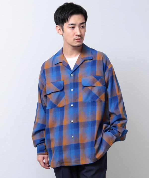 BEAMS レーヨン混 オンブレチェックシャツ ボックスシルエット