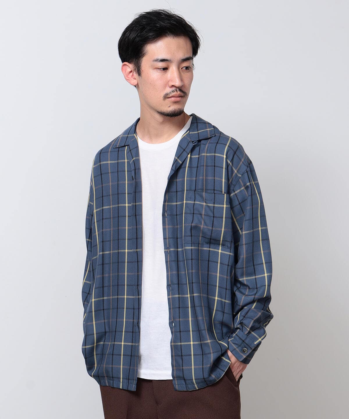 BEAMS（ビームス）レーヨンツイルチェック オープンカラーシャツ