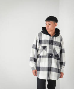 ▲BEAMS / ネルチェック イージーフィット フーディ シャツ
