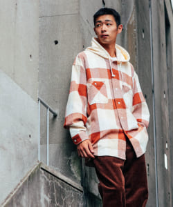 ▲BEAMS / ネルチェック イージーフィット フーディ シャツ