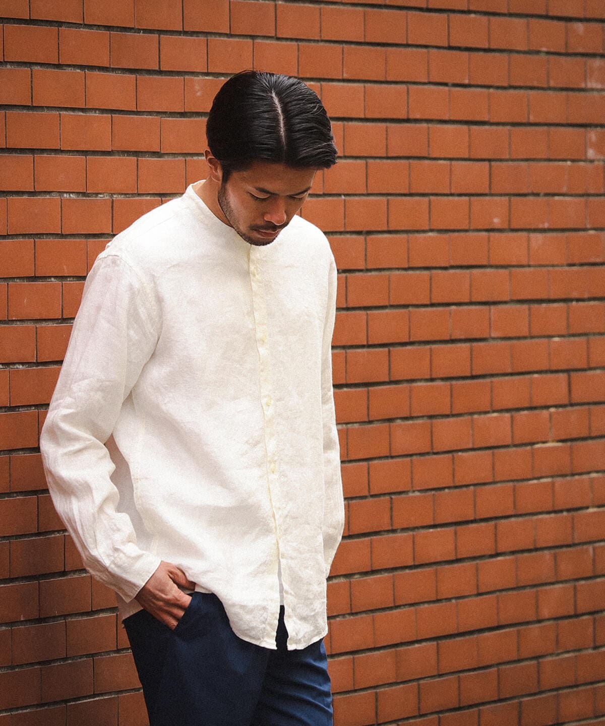 BEAMS [BEAMS] BEAMS / Linen collarless neo loose fit shirt (shirt