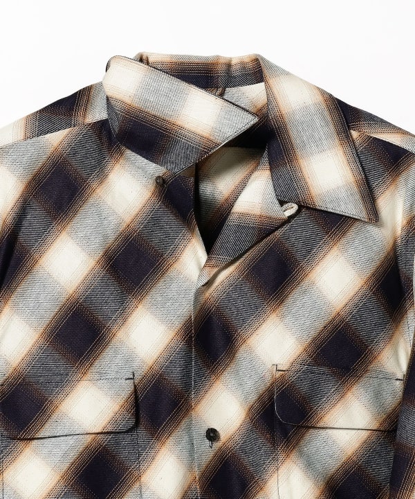 BEAMS（ビームス）SUGARHILL / INDIGO COTTON OMBRE PLAID OPEN COLLAR