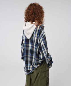 ▲BOW WOW × BEAMS / 別注 REPAIR AGEING HOODED FLANNEL SHIRTS BLUE
