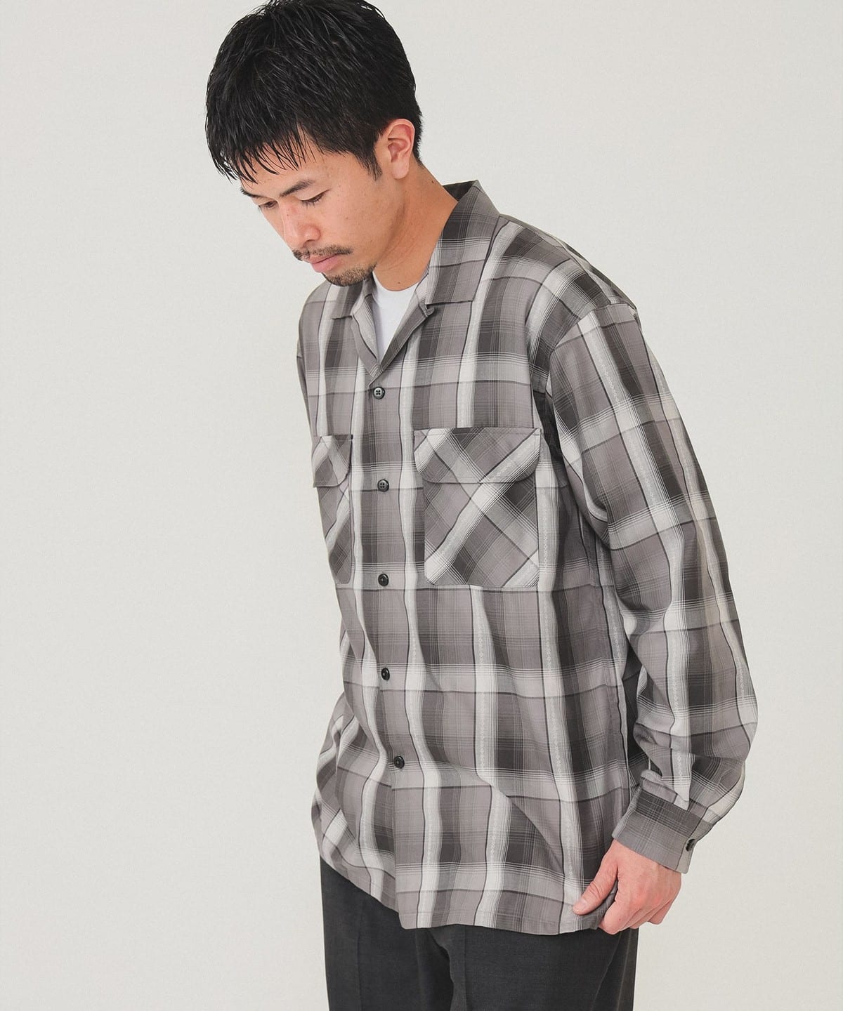 BEAMS（ビームス）オンブレチェック オープンカラー シャツ（シャツ