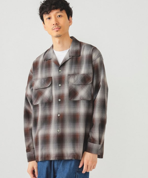 BEAMS BEAMS Check Open Collar Shirt (Shirts, Blouses, Casual Shirts)  Available at BEAMS