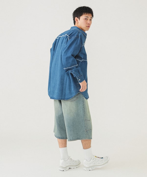 ArgueCultureカットオフ ダメージ デニムシャツ ロング MIXジャガードデニムシャツ | EDGE OF LINE｜ONLINE STORE