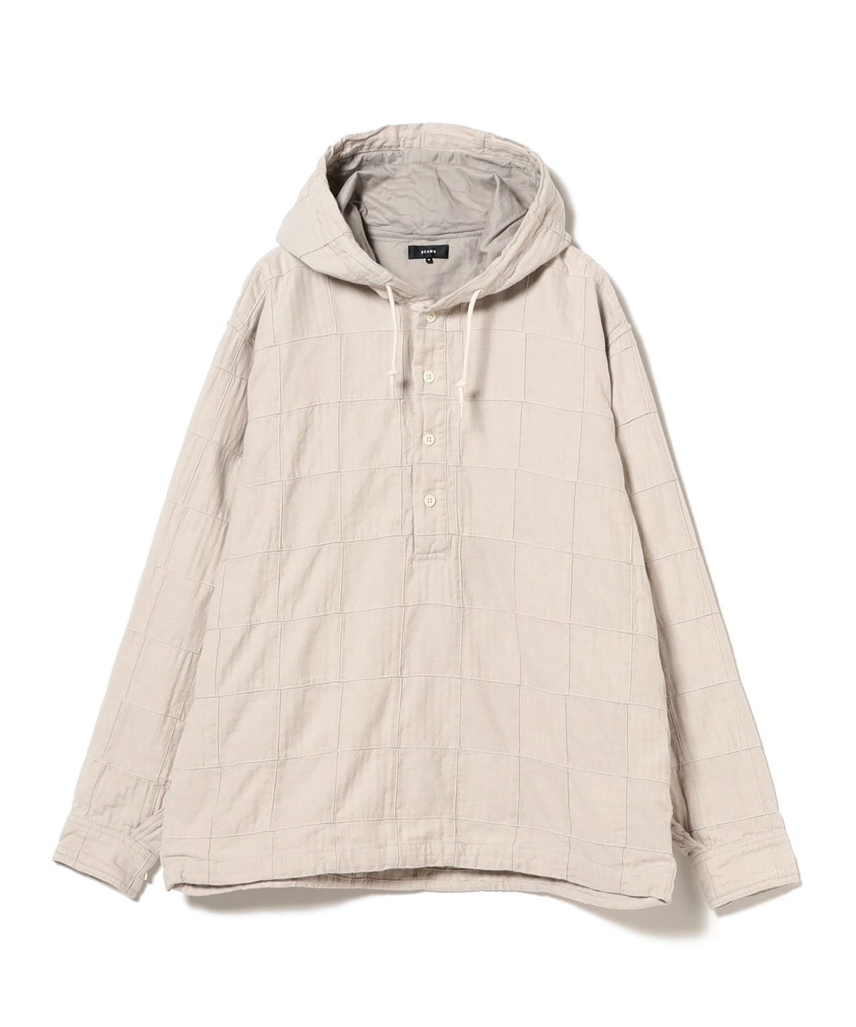 パッチワーク ヘリンボーン フードシャツ シャツ・ブラウス MEN NATURAL M パッチワーク ヘリンボーン フードシャツ シャツ・ブラウス MEN NATURAL M