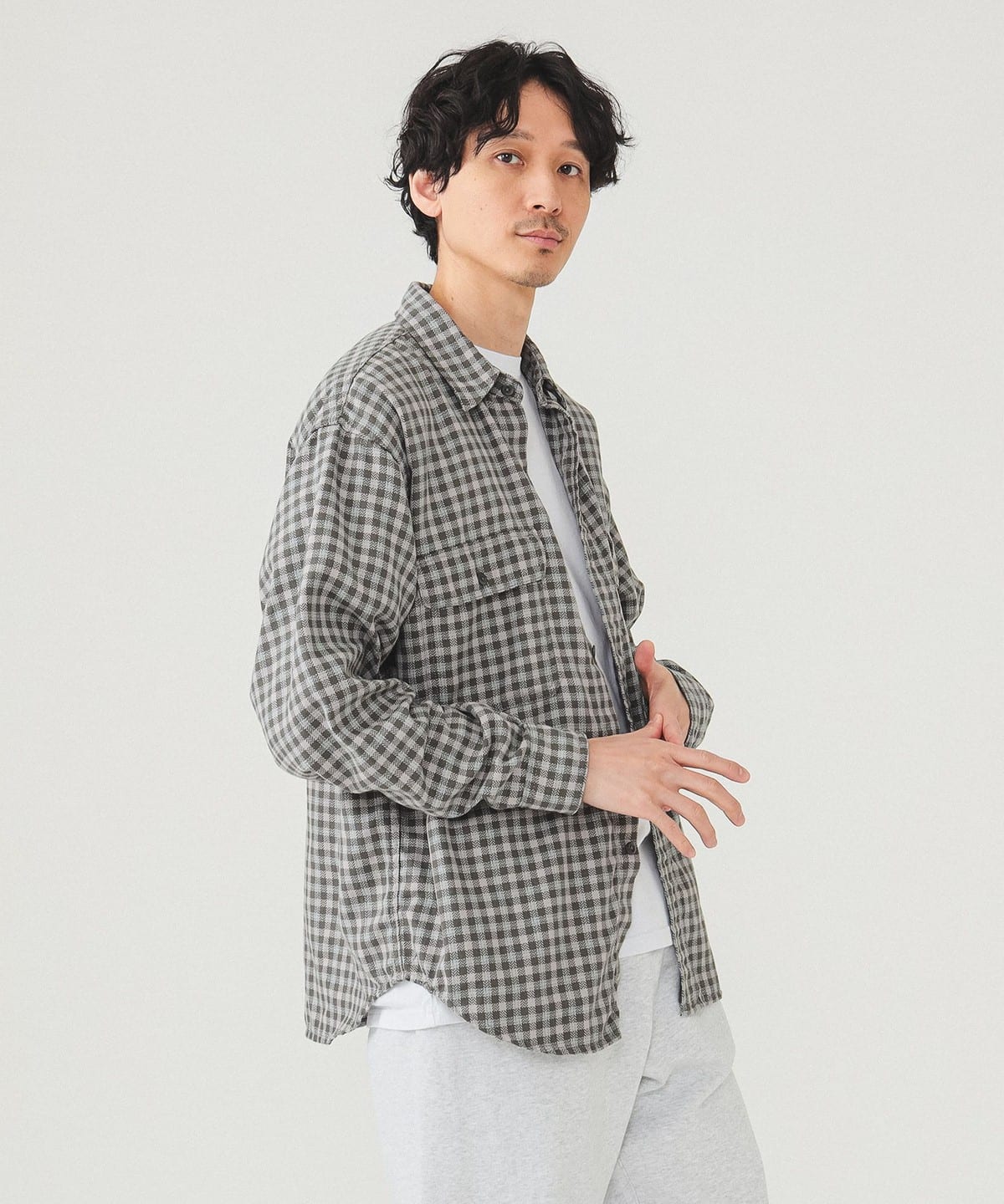ヘリンボーンチェック ワークシャツ シャツ・ブラウス MEN CHARCOAL. G S ヘリンボーンチェック ワークシャツ シャツ・ブラウス MEN CHARCOAL. G S