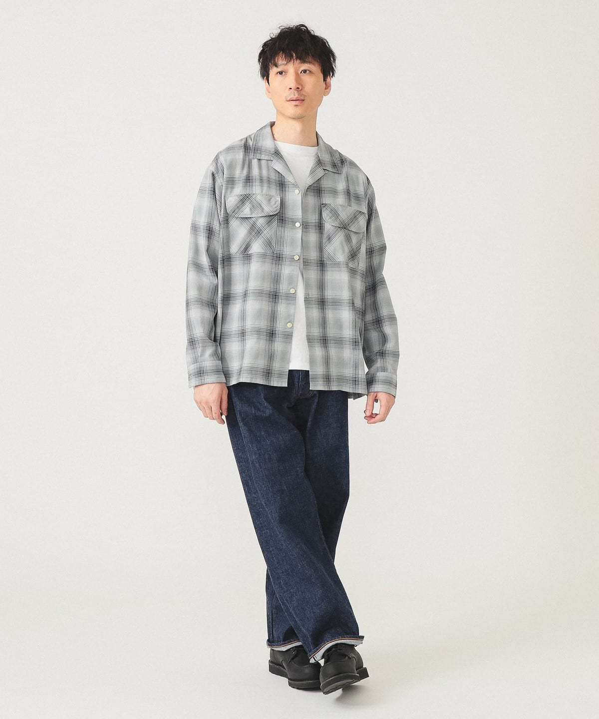 BEAMS（ビームス）オンブレチェック オープンカラー シャツ