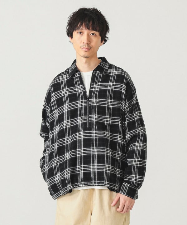 BEAMS（ビームス）ワイドフィット チェック プルオーバーシャツ