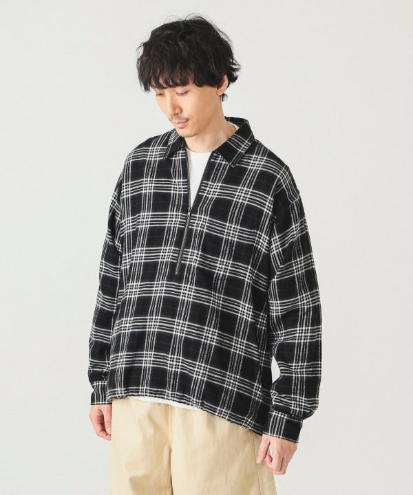 BEAMS 長袖チェックシャツ XL 日本製 BEAMS（ビームス）ワイドフィット チェック プルオーバーシャツ